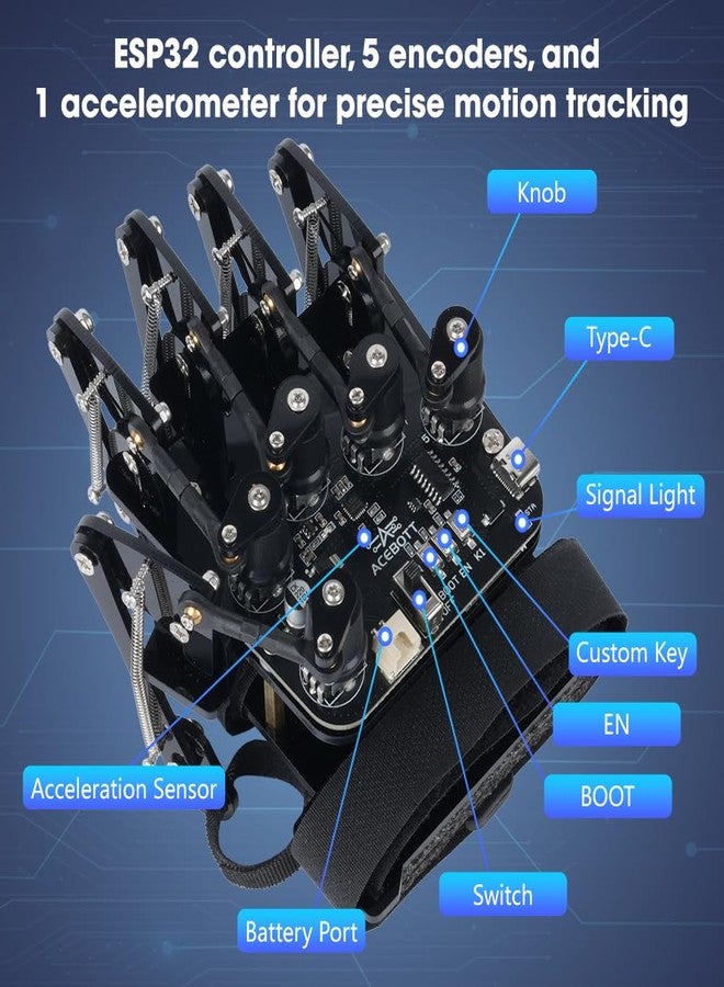 ايسبوت قفاز استشعار الحركة ESP32 يدعم Arduino و ACECode و Python، مجموعة أدوات STEM للمبتدئين في مجال الروبوتات واليد الميكانيكية، ذراع بخمسة أصابع للتحكم في مجموعة الروبوت، مجموعة العلوم/البرمجة/الترميز - Image 5